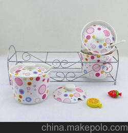 骨瓷調(diào)味罐三件套批發(fā) 精美廚房用品 送調(diào)味架送勺子