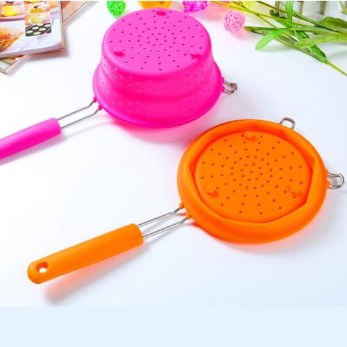 工廠批發(fā)廚房用具硅膠折疊瀝水籃水果洗菜籃淘菜盆撈面漏勺正品