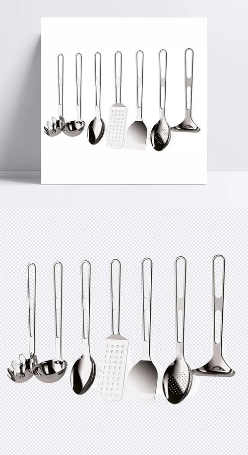 各種不銹鋼勺子鏟子免摳png透明圖層素材 菜刀,炒鍋,廚房用品,廚具用品,廚師帽,搟面杖,平底鍋,砂鍋,勺子,圍裙,西式餐具,榨汁機(jī),砧板 萬(wàn)辰家的喵喵